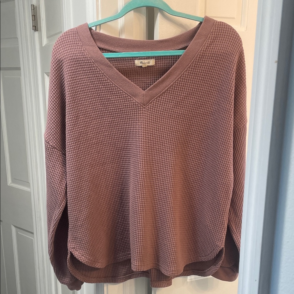 Madewell V-Neck Waffle Knit Long Sleeve in Dusty Rose